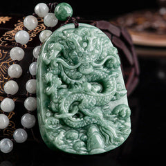 Chinese Zodiac Dragon Jade Prosperity Necklace Bead String Pendant