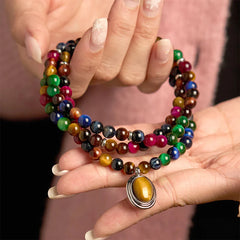 108 Mala Beads Natural Colorful Tiger Eye Stone Multi-turn Protection Bracelet