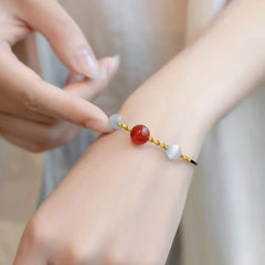 Natural Red Agate Cat Eye Calm Braided String Bracelet and Necklace Pendant