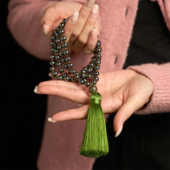 108 Mala Beads Natural Stone Hematite Tassel Bracelet