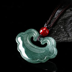 Natural Green Jade Chinese Lock Charm Luck Necklace Pendant