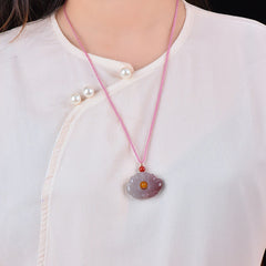 Pink Golden Silk Jade Lotus Flower Necklace Pendant