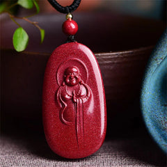 Laughing Buddha Yin Yang Chinese Zodiac Gourd Natural Cinnabar Blessing Necklace Pendant