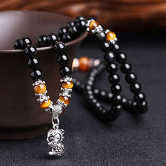 108 Beads Black Obsidian Tiger Eye Zodiac Fortune Mala Bracelet