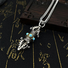 Tibetan Vajra Dorje Pattern Copper Luck and Wealth Metal Necklace Pendant