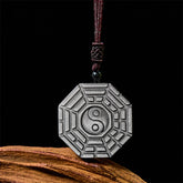 Silver Sheen Obsidian Bagua Yin Yang Symbol Protection Necklace Pendant