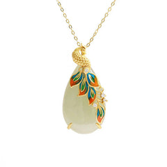White Jade Peacock Necklace Pendant