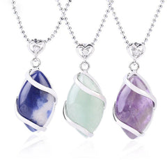 Marquise Pattern Natural Crystal Stone Charm Necklace Pendant