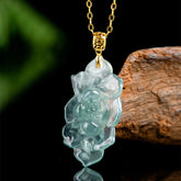 18K Gold Natural Jade Lotus Pattern Prosperity Necklace Pendant