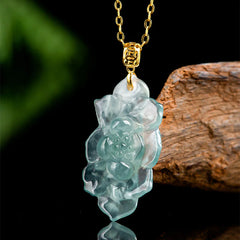 18K Gold Natural Jade Lotus Pattern Prosperity Necklace Pendant