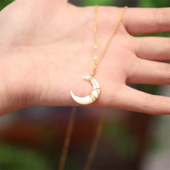 Natural Tridacna Stone Crescent Moon Necklace Pendant