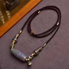 Tibet Dzi Bead Om Mani Padme Hum Protection Necklace Pendant