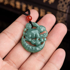 Year of the Rabbit Jade Crescent Moon Luck Necklace Pendant