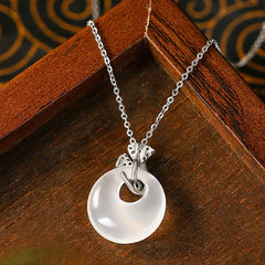 Natural Chalcedony Ginkgo Leaf Peace Buckle Necklace Pendant