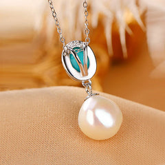 925 Sterling Silver Pearl Turquoise Healing Necklace Pendant Ring Earrings Set