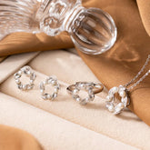 Renbeads 925 Sterling Silver Pearl Leaf Design Healing Wisdom Necklace Pendant Ring Earrings Set