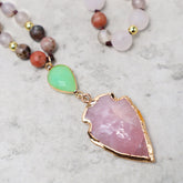 Renbeads Natural Rose Quartz Crystal Stone Healing Arrowhead Necklace Pendant