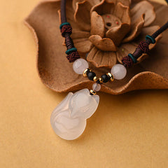 Chalcedony Fox Pink Crystal Bead Harmony String Necklace Pendant