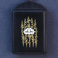 999 Sterling Silver Ebony Wood Lotus Inlaid Necklace Pendant