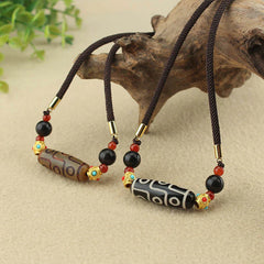 Tibetan Nine Eye Dzi Bead Protection Blessings String Necklace Pendant