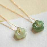 Renbeads Dainty Hetian Jade Cyan Jade Luck Floral Charm Necklace Pendant