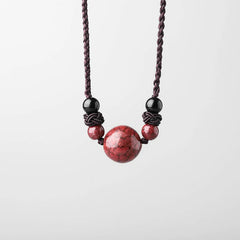 Natural Cinnabar Stone Bead Blessing Necklace Pendant