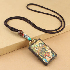 Tibet God of Wealth Thangka Ebony Necklace Pendant
