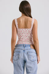 White Rosebud Print Top