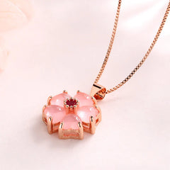 Renbeads Pink Crystal Love Heart Flower Soothing Necklace Pendant