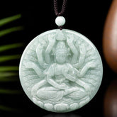 Renbeads Thousand-Hand Kwan Yin Avalokitesvara Jade Blessing String Necklace Pendant