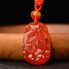 Chinese Zodiac Red Agate Luck Necklace Pendant