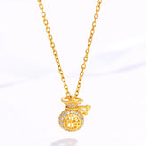 24K Gold Plated Good Luck Character Fortune Money Bag Necklace Pendant