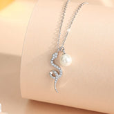 925 Sterling Silver Pearl Snake Blessing Sincerity Necklace Pendant
