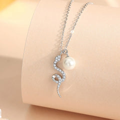 925 Sterling Silver Pearl Snake Blessing Sincerity Necklace Pendant