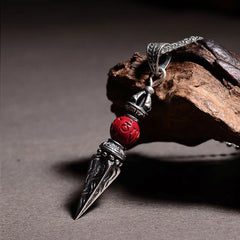 Cinnabar Sanskrit Dorje Vajra Pattern Blessing Necklace Pendant