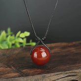 Renbeads Red Agate Bead Confidence Leather Rope Necklace Pendant