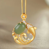Cyan Jade Koi Fish Healing Calm Necklace Pendant