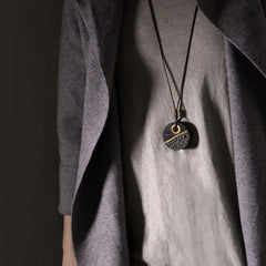 Handmade Round Ebony Wood Copper Peace Necklace Pendant