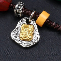 Tibetan Nine-eye Dzi Bead Braided Rope Necklace Pendant