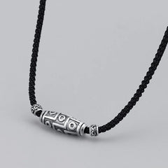 999 Sterling Silver Nine Eye Dzi Bead Pattern Protection Rope Necklace Pendant