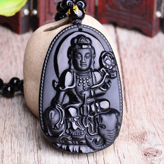 Chinese Zodiac Obsidian Buddha Amulet Protection Necklace