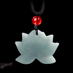 Lotus Flower Pattern Carved Jade Prosperity Necklace Pendant