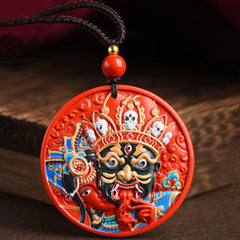 Painted Cinnabar Blessing Goddess of Wealth Necklace Pendant