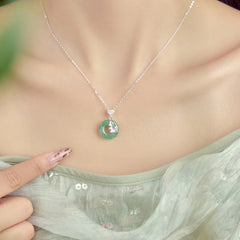 925 Sterling Silver Jade Ginkgo Peace Buckle Ruyi Lock Necklace Pendant