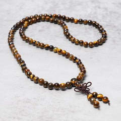 Tibetan 108 Natural Tiger Eye Gemstone Beads Prayer Mala Bracelet Necklace