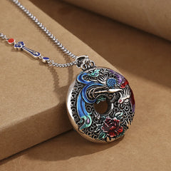 Phoenix Peony Flower Luck Protection Necklace Pendant