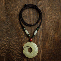 Peace Buckle Jade, Small Leaf Red Sandalwood, Cinnabar, Agate Luck Necklace Pendant