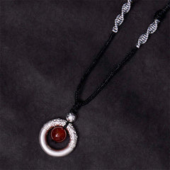 Renbeads 999 Sterling Silver Red Agate Peace Buckle Blessing Necklace Pendant