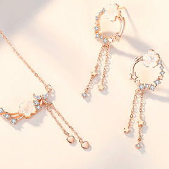 925 Sterling Silver Flower Butterfly Love Necklace and Earrings Set