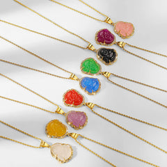 18K Gold Filled Laughing Buddha Jade Luck Necklace Pendant